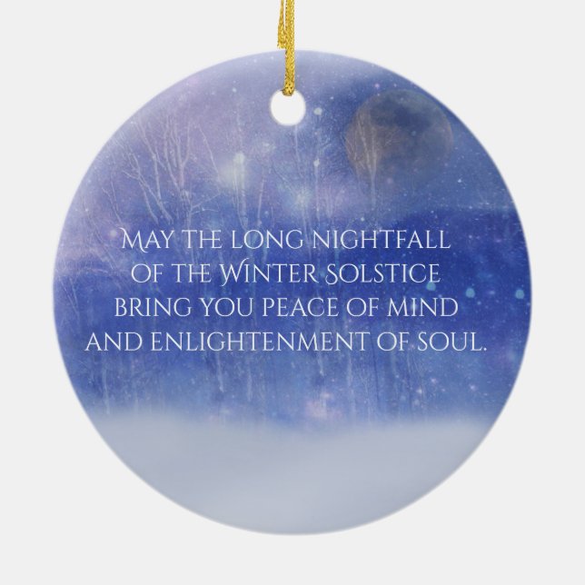 Winter Solstice Forrest Snow and Moon Blessing Ceramic Tree Decoration (Back)