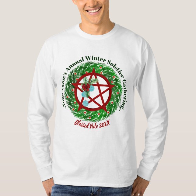 Winter Solstice Gathering Yule Pentacle Wreath T-Shirt (Front)
