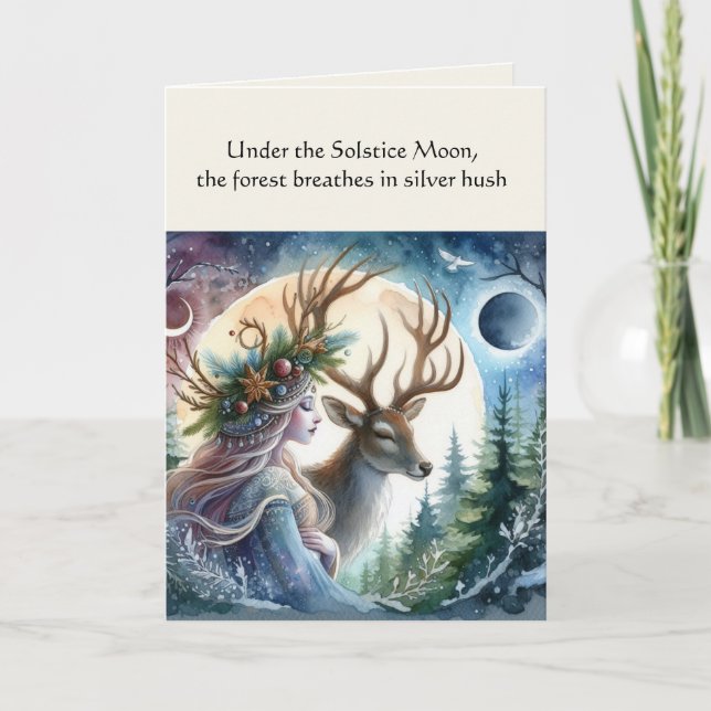  Winter Solstice Goddess and Deer Blessing Card (Front)