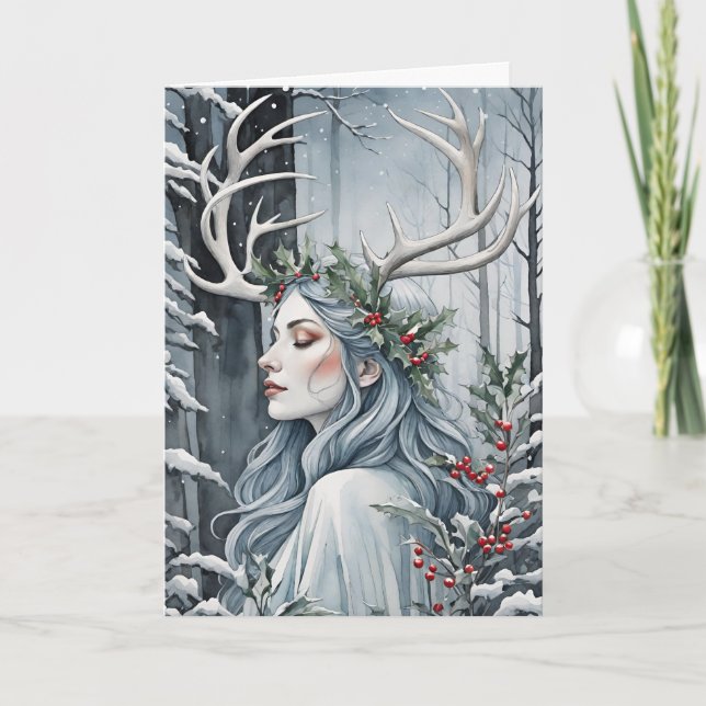 Winter Solstice Goddess in the Forest Holiday Card (Front)