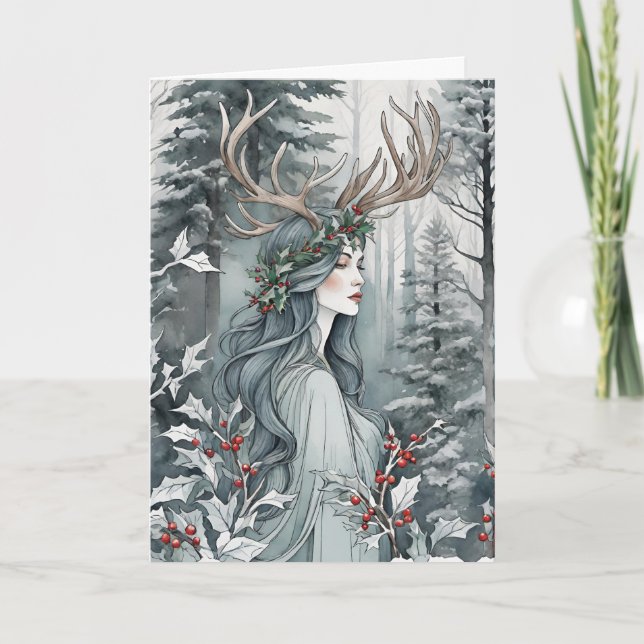 Winter Solstice Goddess in the Forest Holiday Card (Front)