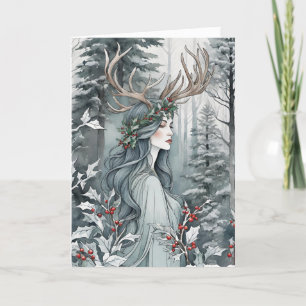 Winter Solstice Goddess in the Forest Holiday Card