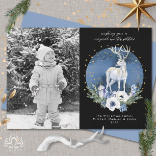 Winter Solstice Holiday Deer Blue Christmas Photo Card