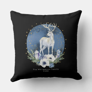 Winter Solstice Holiday Deer Blue White Christmas  Cushion