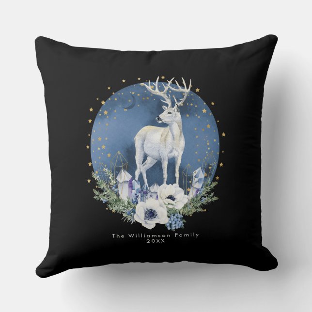Winter Solstice Holiday Deer Blue White Christmas  Cushion (Back)