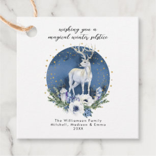 Winter Solstice Holiday Deer Blue White Christmas  Favour Tags