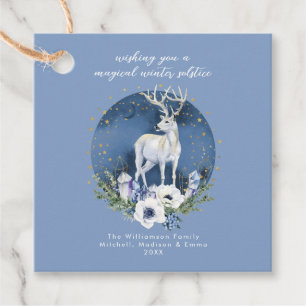 Winter Solstice Holiday Deer Blue White Christmas Favour Tags
