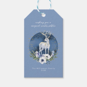 Winter Solstice Holiday Deer Blue White Christmas Gift Tags