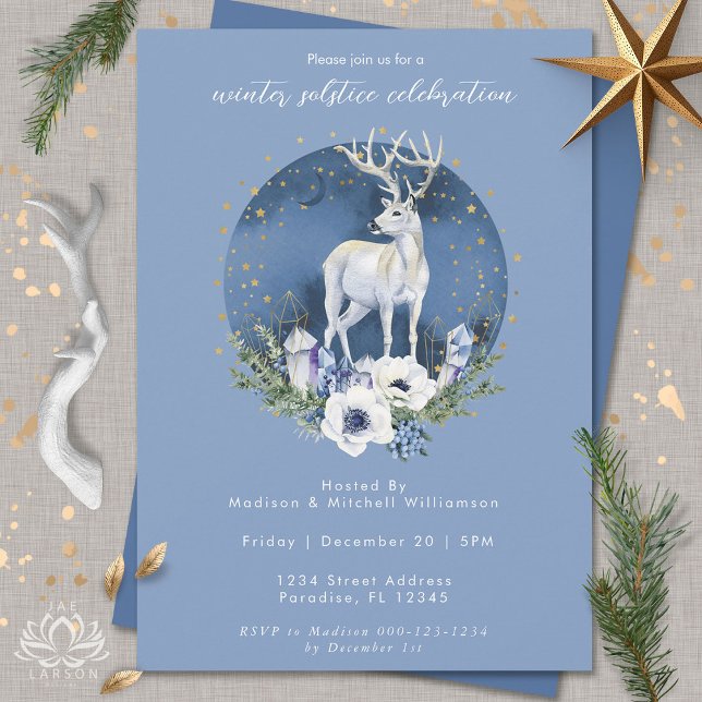Winter Solstice Holiday Deer Blue White Christmas Invitation (Creator Uploaded)