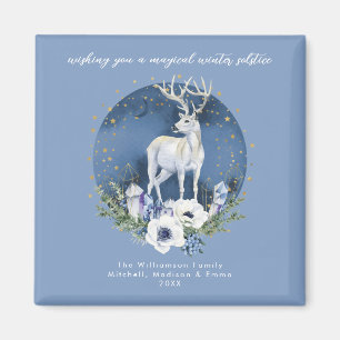Winter Solstice Holiday Deer Blue White Christmas Magnet