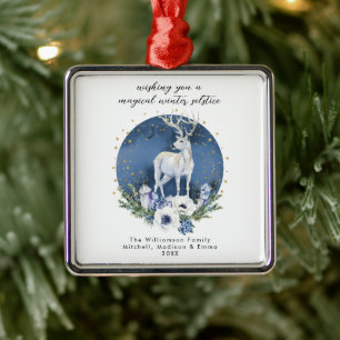 Winter Solstice Holiday Deer Blue White Christmas  Metal Tree Decoration