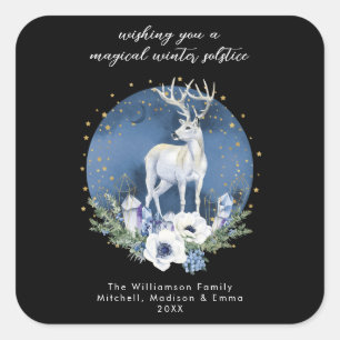 Winter Solstice Holiday Deer Blue White Christmas Square Sticker