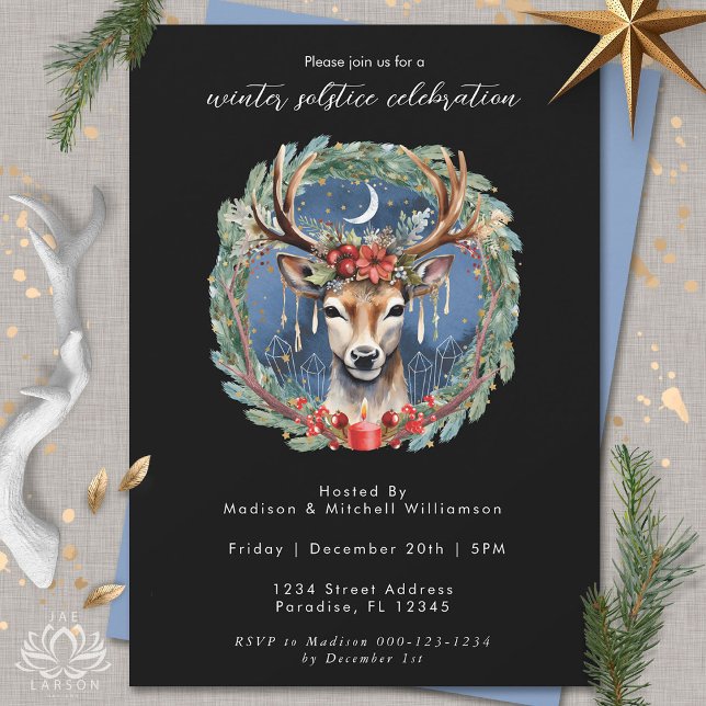 Winter Solstice Holiday Deer Red Berries Christmas Invitation (Creator Uploaded)