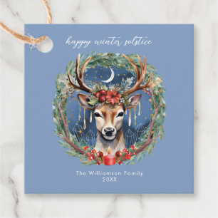 Winter Solstice Holiday Deer Wreath Yule Christmas Favour Tags