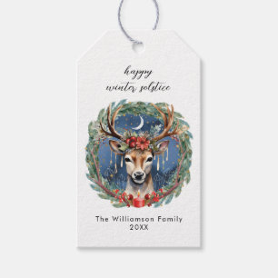 Winter Solstice Holiday Deer Wreath Yule Christmas Gift Tags