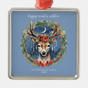 Winter Solstice Holiday Deer Wreath Yule Christmas Metal Tree Decoration