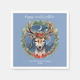 Winter Solstice Holiday Deer Wreath Yule Christmas Napkin