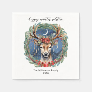 Winter Solstice Holiday Deer Wreath Yule Christmas Napkin