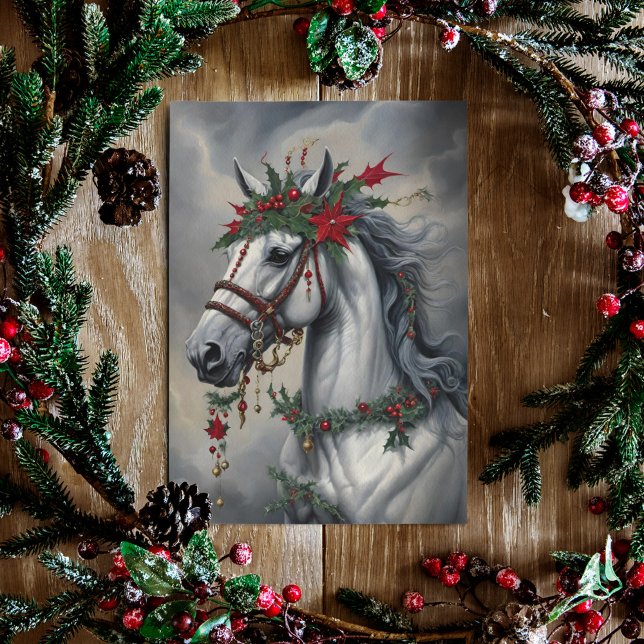 Winter Solstice Horse Yule White Mare Holiday Card (Creator Uploaded)