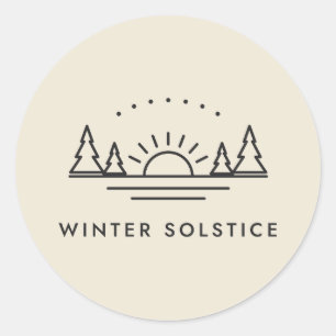 Winter Solstice Low Sun and Pines Linework Classic Round Sticker