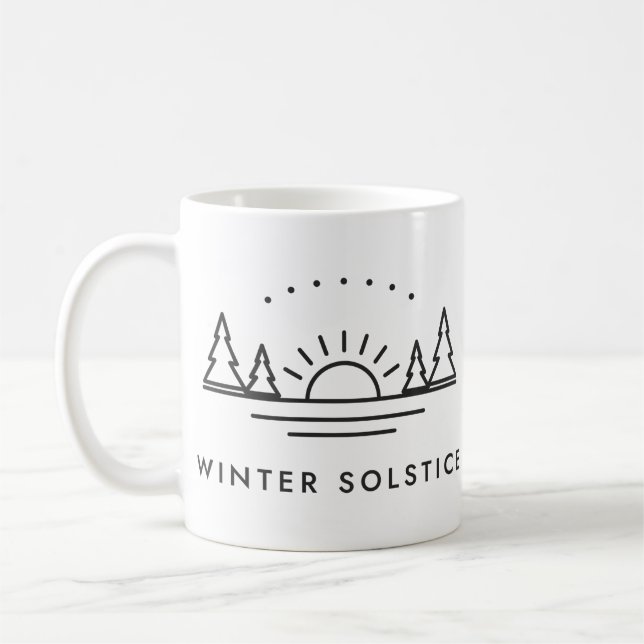 Winter Solstice Low Sun and Pines Linework Coffee Mug (Left)