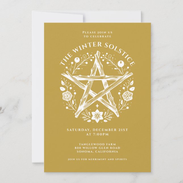 Winter Solstice Party Gold Invitation (Front)