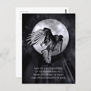 Winter Solstice Raven or Crow and Moon Yule Postcard