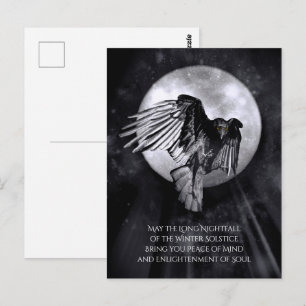 Winter Solstice Raven or Crow and Moon Yule Postcard