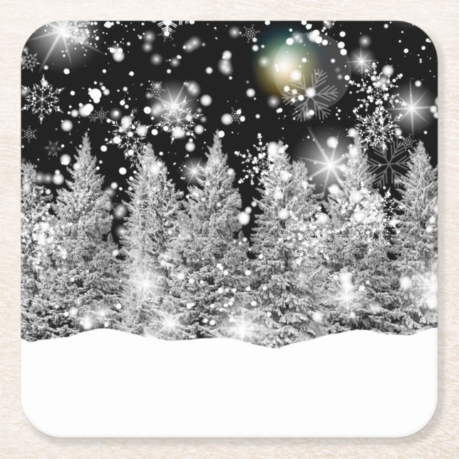 Winter Solstice Snowfall  Square Paper Coaster (Front)