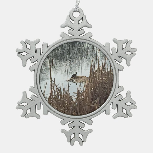 Winter Solstice Snowflake Pewter Christmas Ornament (Front)