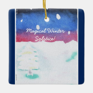 Winter Solstice Snowy Scene Yule Ceramic Ornament