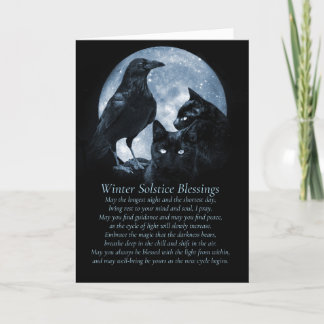 Winter Solstice Spiritual Poem Raven Cats Moon Card