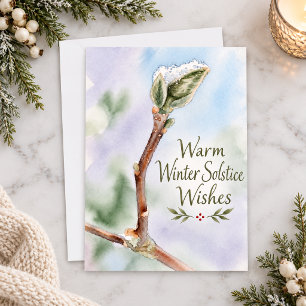 Winter Solstice Wishes Snow Covered Magnolia Bud Holiday Card