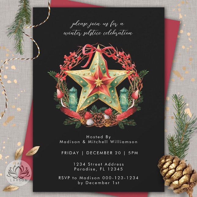 Winter Solstice Wreath Star Holiday Christmas Yule Invitation (Creator Uploaded)