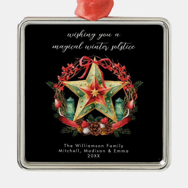 Winter Solstice Wreath Star Holiday Christmas Yule Metal Tree Decoration (Front)