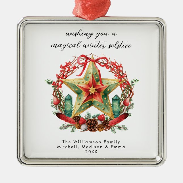 Winter Solstice Wreath Star Holiday Christmas Yule Metal Tree Decoration (Front)