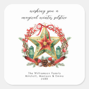 Winter Solstice Wreath Star Holiday Christmas Yule Square Sticker