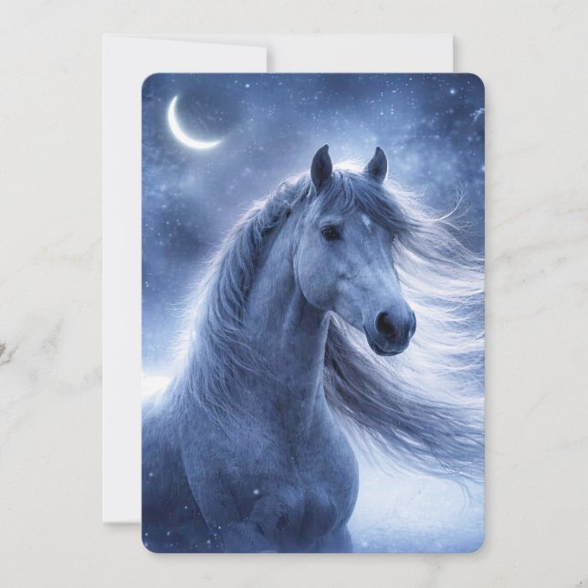 Winter Solstice Yule Horse Night Crescent Moon Card (Front)