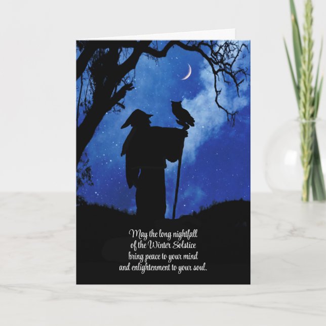 Winter Solstice Yule Mystical with Owl and Moon Card (Front)