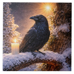 Winter Solstice Yule Raven and Snow  Tile