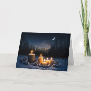 Winter Solstice Yule with Candles in Snow Night Card