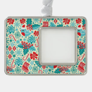 Winter Songbird Christmas Pattern Silver Plated Framed Ornament