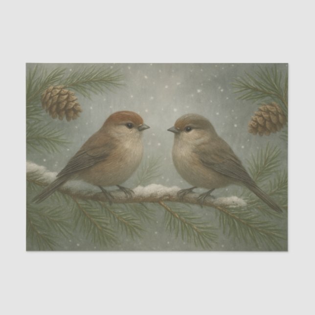 Winter Songbirds on a Snowy Branch Tissue Paper (Front)