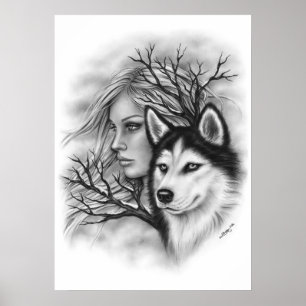 Winter Souls Wolf Husky Girl Poster