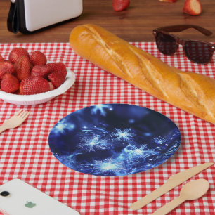 Winter Sparkle Blue Snowflakes Paper Plate
