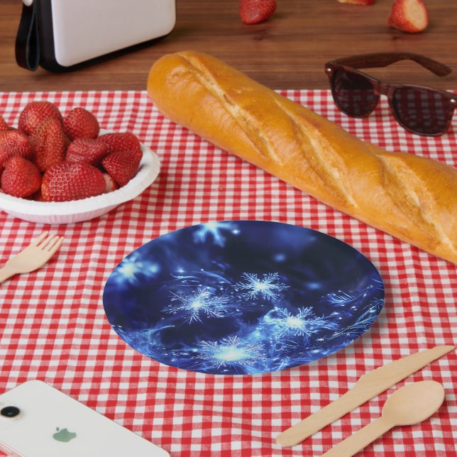Winter Sparkle Blue Snowflakes Paper Plate (Picnic)