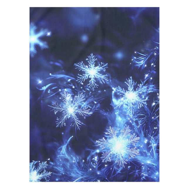 Winter Sparkle Blue Snowflakes Tablecloth (Front)