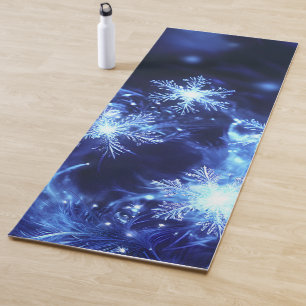 Winter Sparkle Blue Snowflakes Yoga Mat