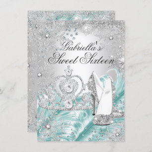 Winter Sparkle Snowflake Blue Sweet 16 Invite