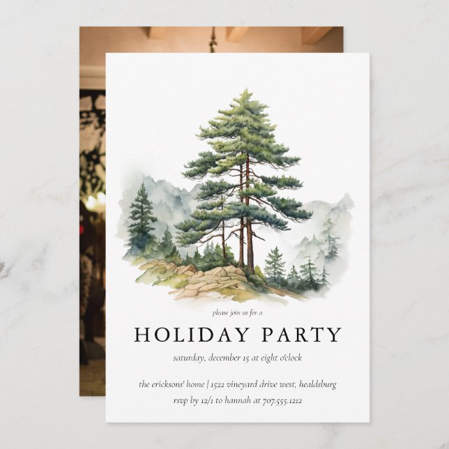 Winter Splendour Christmas Tree Holiday Party Invitation (Front/Back)